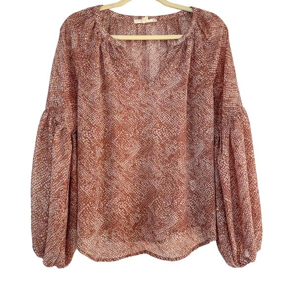 Lovestitch Chiffon Blouse with Puff Sleeves Pink Snake Print Metallic Spring Top - Picture 1 of 4